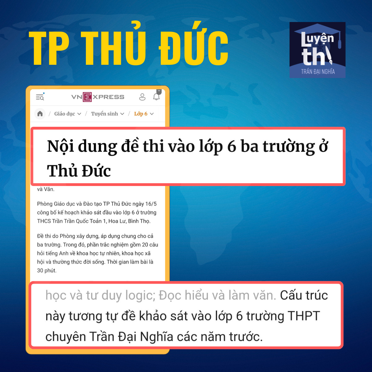 nội dung đề thi vào lớp 6